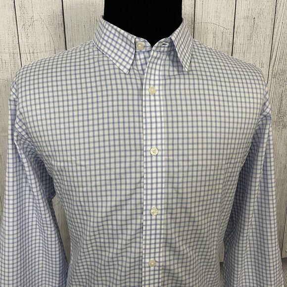 UNTUCKit Men's XXL Blue & White Wrinkle Free Cotton Long Sleeve Button-Up Shirt - Picture 3 of 6